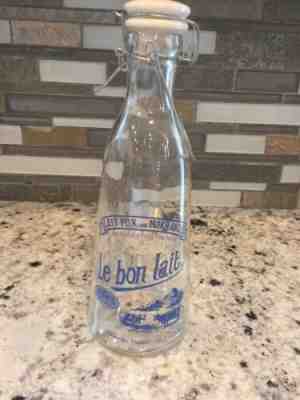 Le Bon Lait France Milk Bottle With Porcelain Top Beautiful Condition!