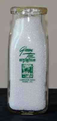 Vintage Green Top Dairy Farms Milk Bottle, Clarkston, WA, One Half Pint