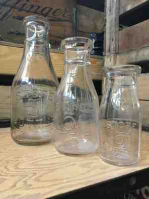 3 Vintage Quart Pint Half Milk Bottles Universal 5 Cent Store Deposit Ribbed