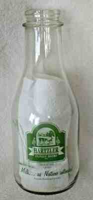 Hartzler Family Dairy Wooster, Ohio 32 OZ glass milk bottle