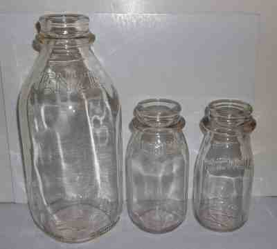 Menzie Dairy McKeesport PA. Embossed Quart & Half Pints Milk Bottle Set 
