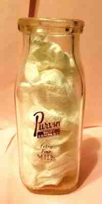 VINTAGE PURVIN DAIRY CO Half Pint Glass Milk Cream Bottle WILKES-BARRE W-B PA