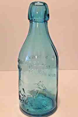 Vintage 1965 Blue Thatcher's Dairy Bottle 'Absolutely Pure Milk' Embossed Cow