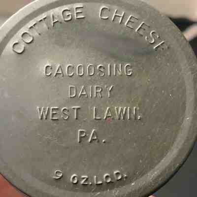 West Lawn PA Cacoosing Dairy Cottage Cheese Jar Tin Lid Antique Vtg Glass Bottle