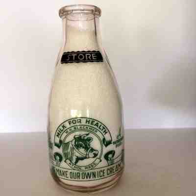 Vintage Round Squat Quart Milk Bottle -Highland Dairy, Athol, MA - W.H. Blackmer