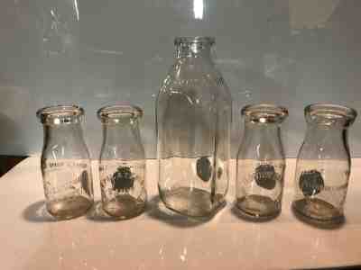 5 GRAND RAPIDS MICHIGAN QUART & 1/2 PINT VINTAGE ANTIQUE MILK BOTTLES EMBOSSED