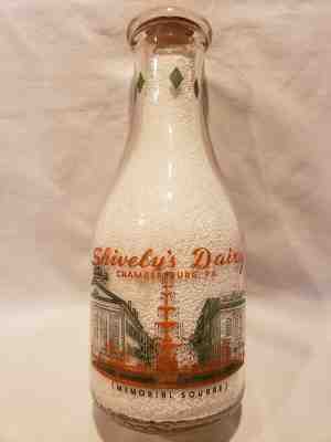 RARE Pennsylvania Milk Bottle, Shively's Dairy Memorial Square, Chambersburg, PA