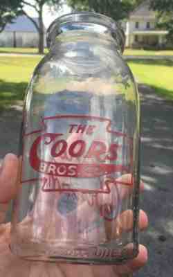 1 Quart Cincinnati OH Ohio COORS BROS DAIRY Sour Cream RED PYRO Qt Milk Bottle