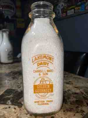 Lakemont Dairy Pyro Florida Square Quart Milk Bottle Winter Park, FLA.