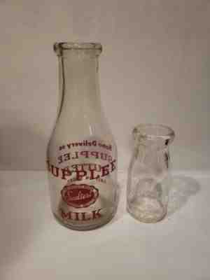 Supplee Wills-Jones - Half Pint and Quart Milk Bottle - Chester, PA - Lot of 2