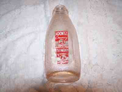 Koontz Creamery Vintage Glass Milk Bottle , marked , Liberty 2-4300