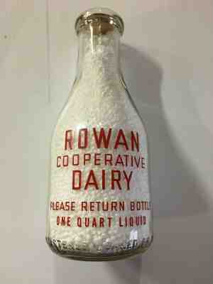 Rowan Cooperative Dairy Quart Milk Bottle Salisbury, NC Rowan County Red ACL