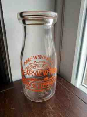 Clearview Farm Half Pint Pyro Milk Bottle Swedesboro NJ Antique Alvan Lippincott