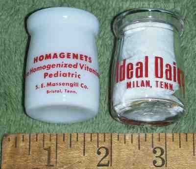 Tiny IDEAL DAIRY Milk Creamer Bottle S E MASSENGILL Drug Bristol Milan Tennessee