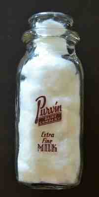 Vintage Purvin Dairies 1/2 Pint Milk Bottle Wilkes-Barre PA