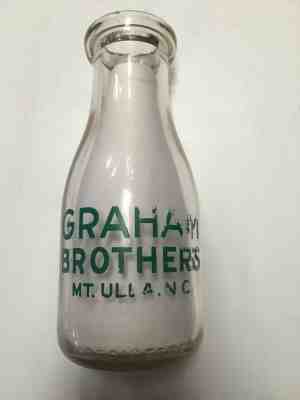 Graham Brothers Mt. Ulla, NC Pint Milk Bottle Rowan County Diary Iredell  