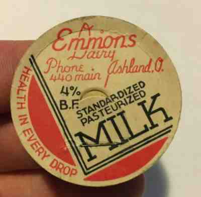 Ashland OH Ohio EMMONS DAIRY Milk Bottle Cap Phone 440 Wooster Mansfield