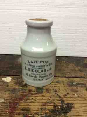 White Lait Pur Milk Jug Crock L. Nicolas Paris France Bottle Pottery FREE SHIP