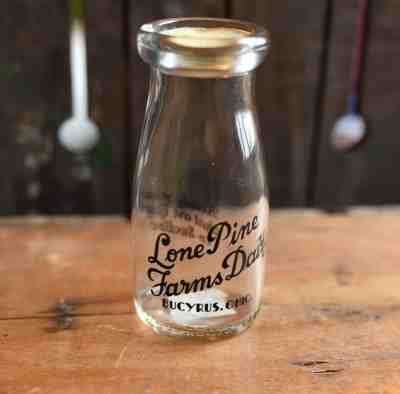 Vintage LONE PINES FARM DAIRY 1/2 Pint Milk Bottle Black (Bucyrus, OH)