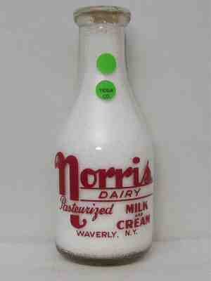 RPQ Milk Bottle Norris Dairy Waverly NY 1944 WW2 WAR SLOGAN STAND BEHIND THE GOV