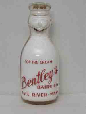 TRPQCT Milk Bottle Bentley Dairy Fall River MA BRISTOL COUNTY COP THE CREAM TOP