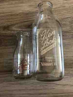 Vintage (2) GLEN LOCK DAIRY SUNBURY PA milk Dairy Bottles. Northumberland.