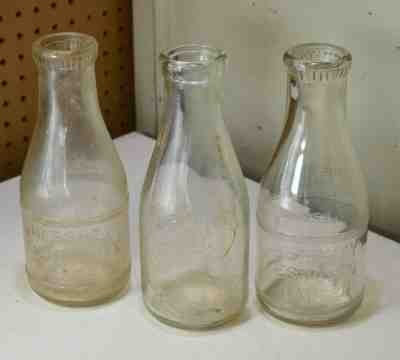L45- 3 Vintage Hershey Pa Quart Embossed Milk Bottles - 1 Hershey Chocolate