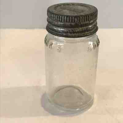 Vintage Horlick's Malted Milk Salesman Sample Mini Embossed Glass Jar Bottle LID