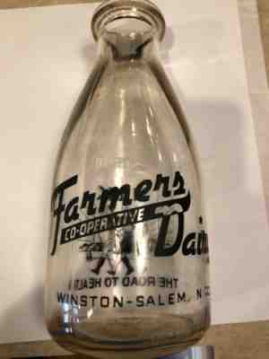 Farmers Co-operative Dairy ACL Qt Milk Bottle Winston Salem NC