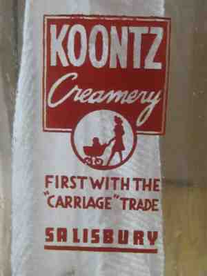 Koontz Creamery, Baltimore One Quart Vintage Milk Bottle 