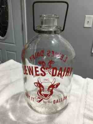 Lewes Dairy One Gal ROUND Glass Jug Milk Bottle With Wire Handle- LEWES,DELAWARE