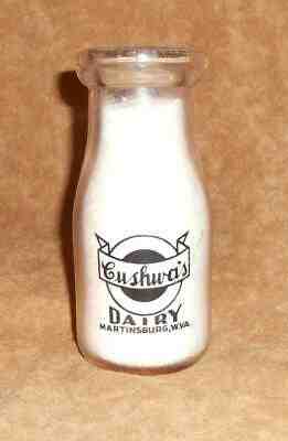 TRPQ RARE CUSHWA'S DAIRY MARTINSBURG, W.VA.  PAINTED  HALF PINT MILK BOTTLE