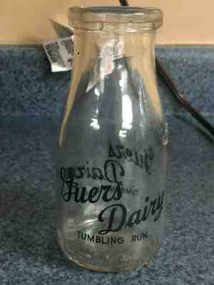 TRPHP TUMBLING RUN POTTSVILLE PA GUERS DAIRY BLACK PYRO FARM MILK BOTTLE