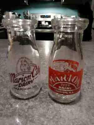 2 Marion City Dairy Marion, ILL Marion, IL Illinois Half Pint Milk Bottles RARE