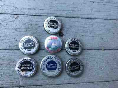 7 Antique Vintage Milk Bottle Cap Caps Koontz Dairies Dairy Creamery 