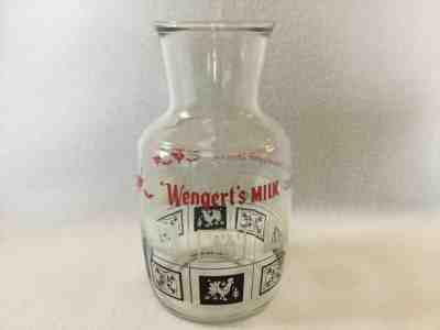 WENGERT'S MILK DAIRY GLASS CARAFE BOTTLE PA DUTCH MOTIF LEBANON COUNTY PA