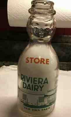 Quart Baby Face Riviera Dairy Santa Barbara, California Milk Bottle Two Color