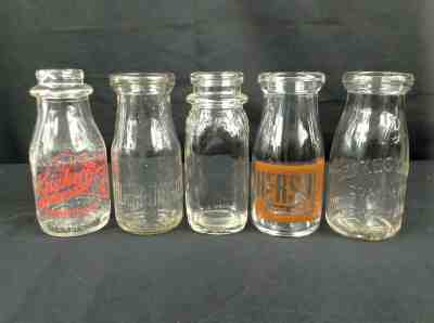 Vintage Milk Dairy Bottles Glass Embossed Half Pint Lot of 5 Brakes Kuehn Yoder