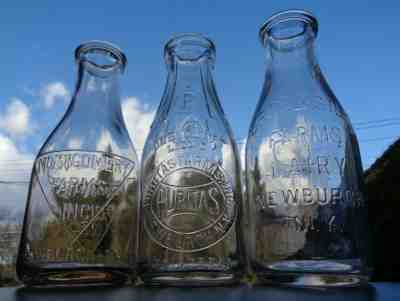 Milk Bottle Quart - Newburgh NY - Lot of 3 - Montgomery Puritas Brookside Farms