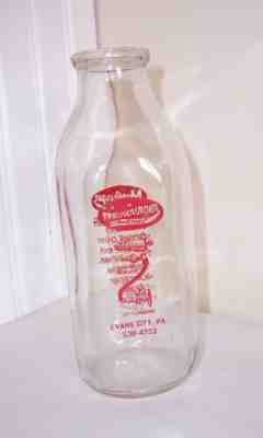 Marburger Farm Dairy Evans City, PA - Quart Glass Milk Bottle - Red Graphics