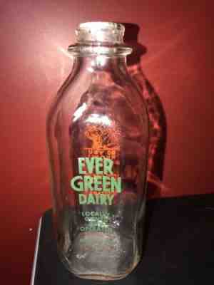 VINTAGE EVERGREEN MILK BOTTLE BOLIVAR NY ONE QUART