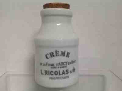 Vintage L NICOLAS France CREME Bottle CROCK De La ferme D'ARCY en brie / Milk