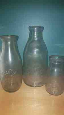 Vintage 3 old vintage milk bottle Scotia pure milk Halifax Nova Scotia N S