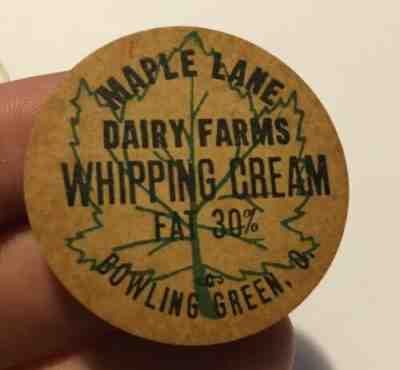 Bowling Green Ohio MAPLE LANE DAIRY Milk Bottle Cap Toledo Perrysburg Bradner OH