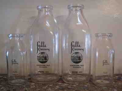 4 FALLS CREAMERY International Falls Minnesota MILK Bottles QUARTS HALF PINTS