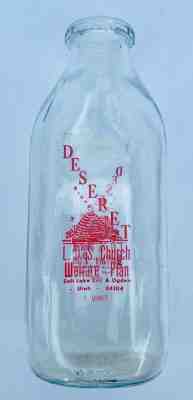 Vintage Deseret Industries Glass Milk Bottle LDS Salt Lake Ogden Utah 1 Quart 
