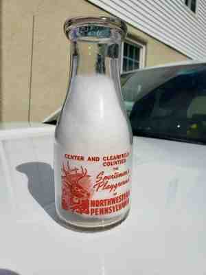 Rare Center & Clearfield Co. SPORTSMAN`S PLAYGROUND milk bottle Philipsburg Pa.