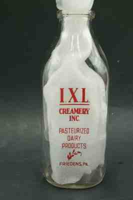 VTG 1 Quart Chocolate Milk Bottle I.X.L Creamery Friedens PA Somerset PA IXL