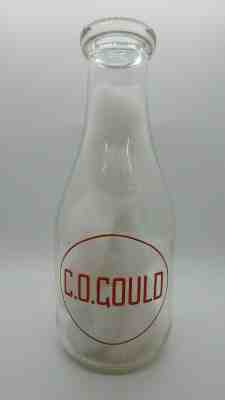 C.O. Gould Pyroglazed Quart Milk Bottle  - Adams,MASS MA Massachusetts