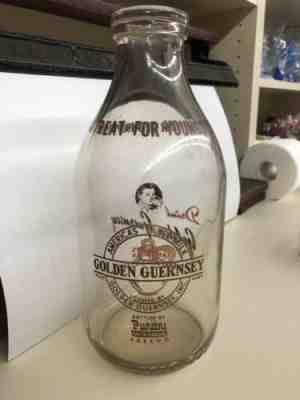 Vintage Golden Guernsey Milk Bottle Fresno California Purity Milk Farms Half Gal